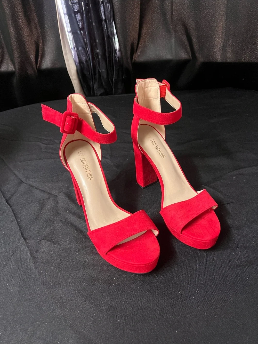 Red Suede Block Heel Ankle Strap - Women size 11 ( I wear size 10/they fit)